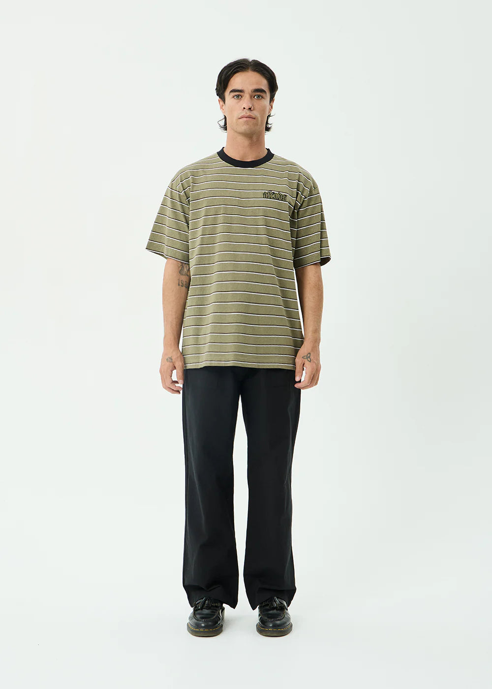 AFENDS Mens Altitude - Boxy Tee - Stone Stripe