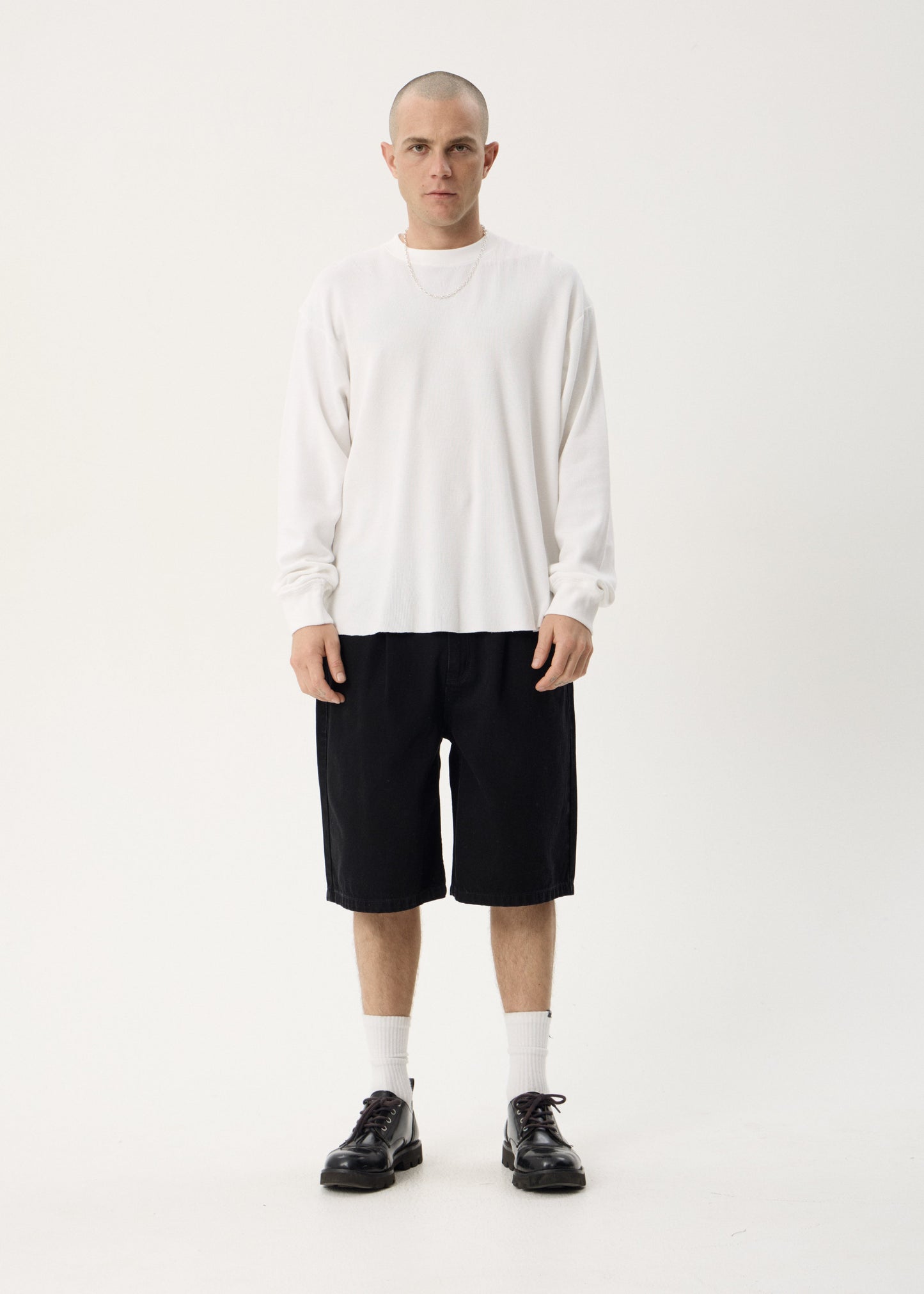AFENDS Mens Genesis - Boxy Long Sleeve Tee - White