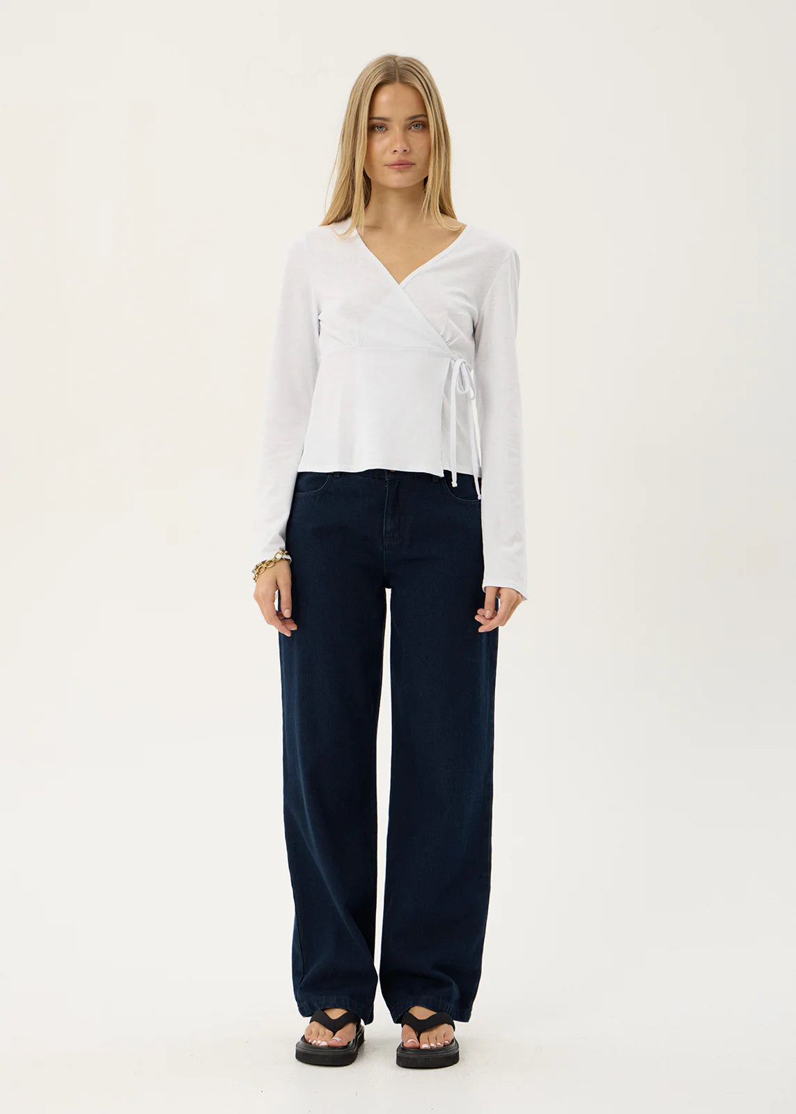 AFENDS Womens Jones - Wrap Long Sleeve Top - White