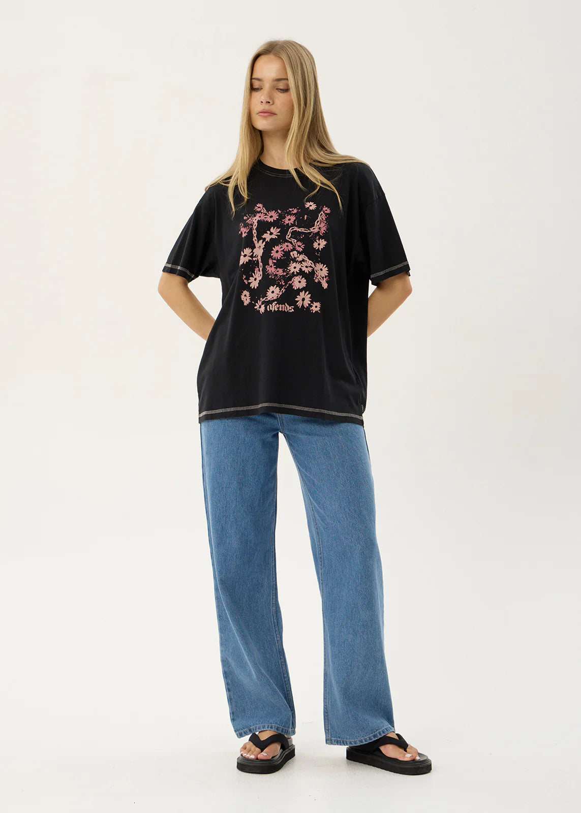 AFENDS Womens Unchained - Oversized Tee - Stone Black