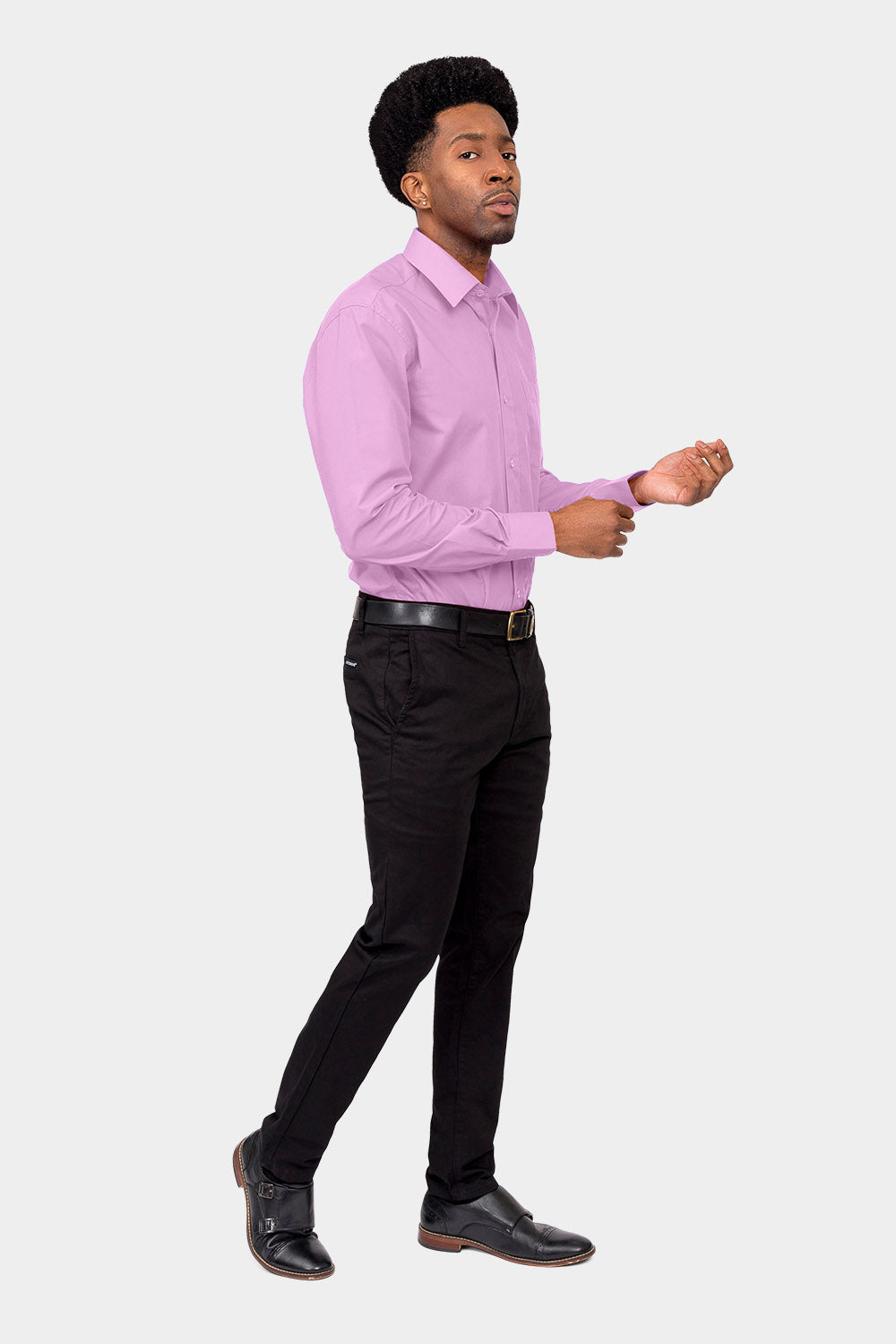 Men's Basic Solid Color Button Up Dress Shirt (Lilac)