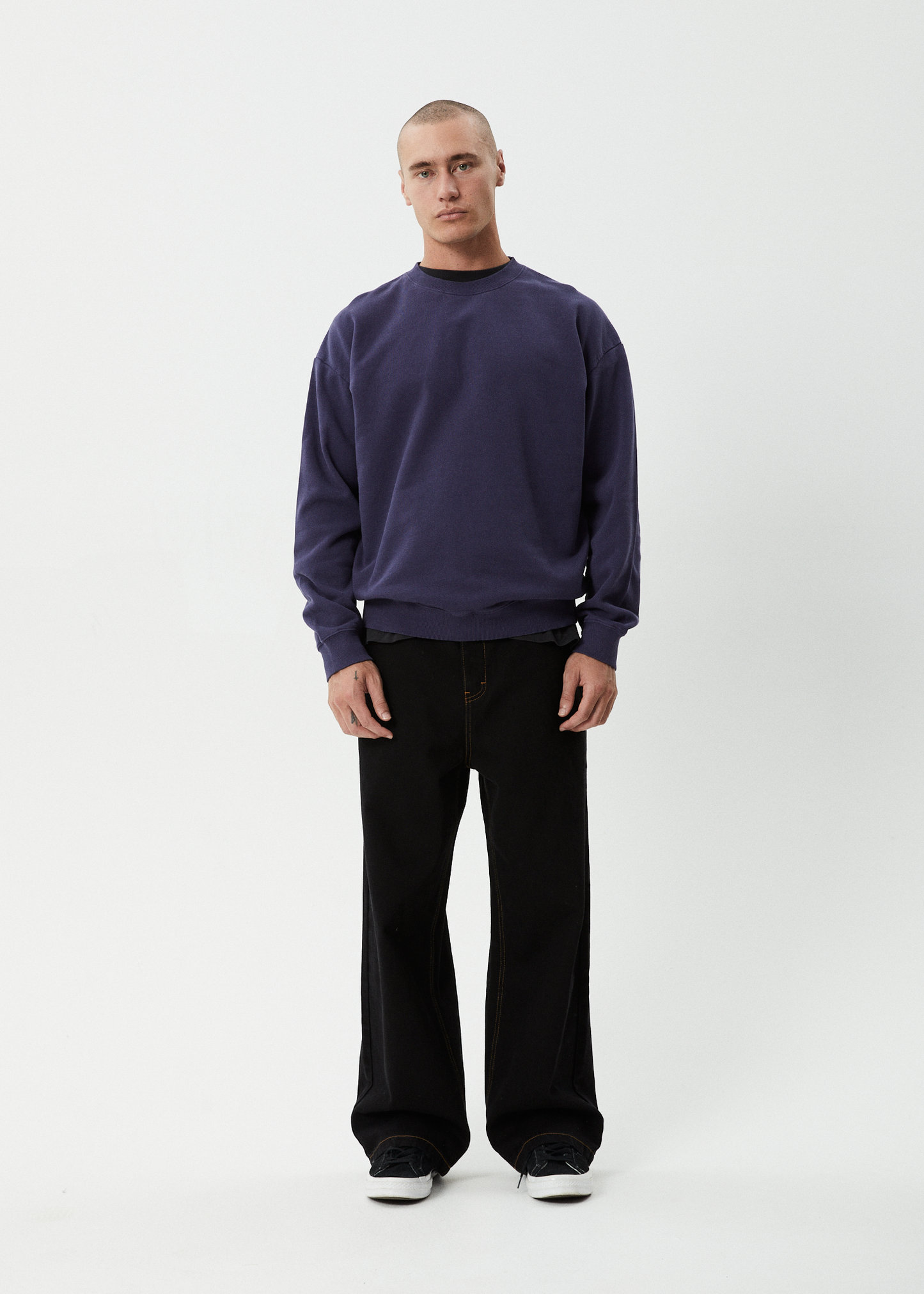 AFENDS Mens Genesis - Crew Neck - Washed Deep Sea