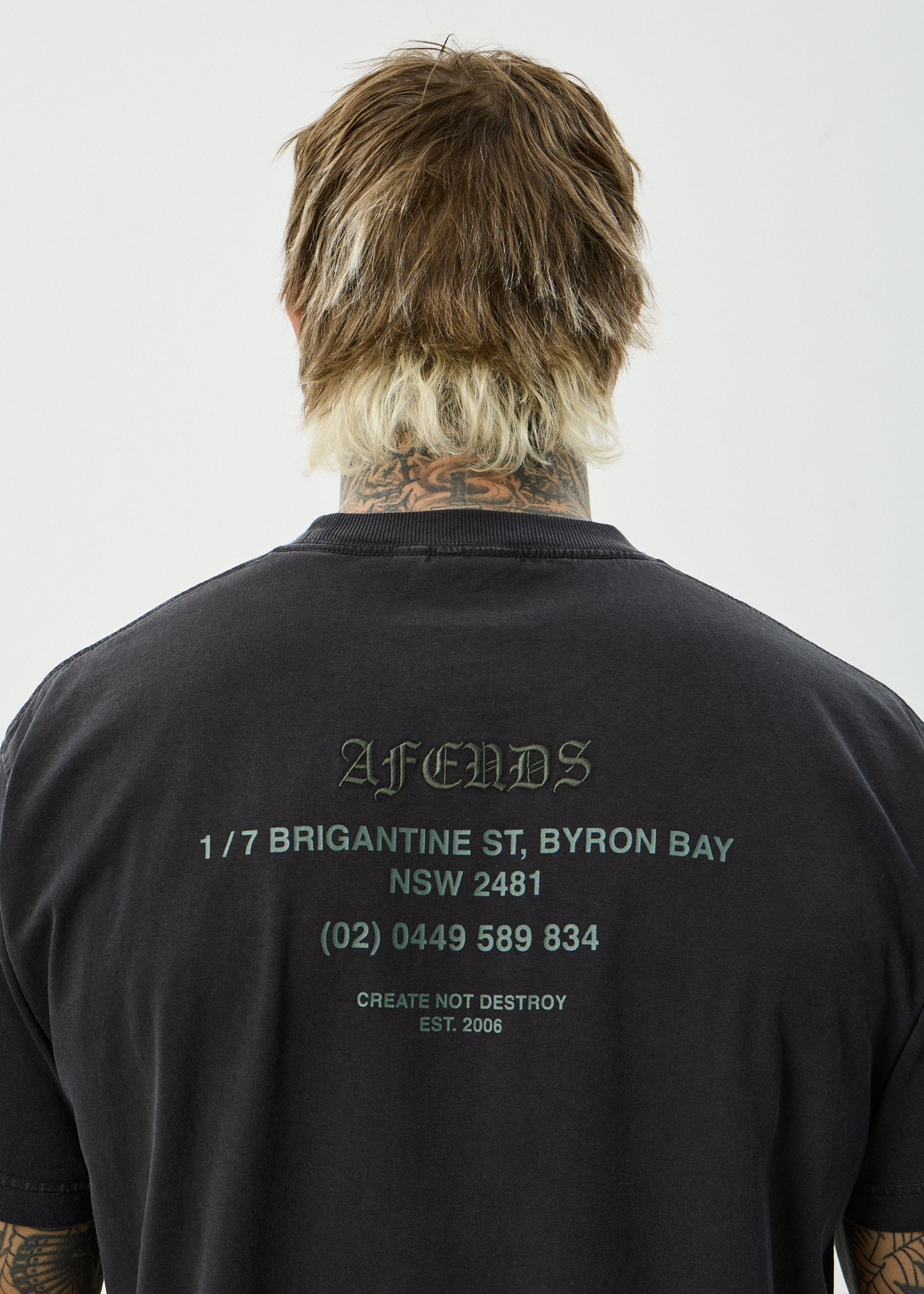 AFENDS Mens Hq - Boxy Tee - Stone Black