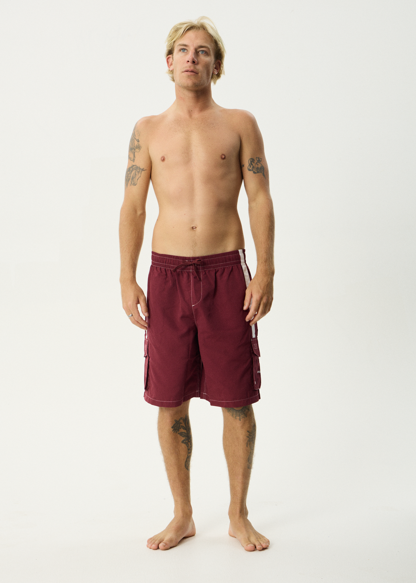 AFENDS Mens House Related - Cargo Swim Short 21" - Burgundy