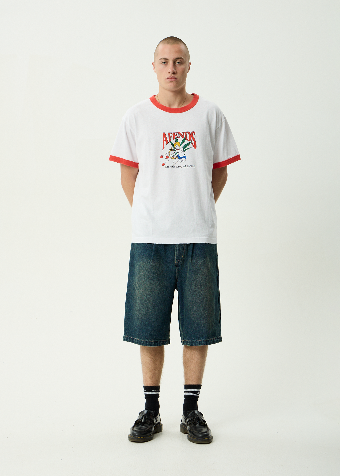 AFENDS Mens Cupid - Boxy Ringer Tee - White
