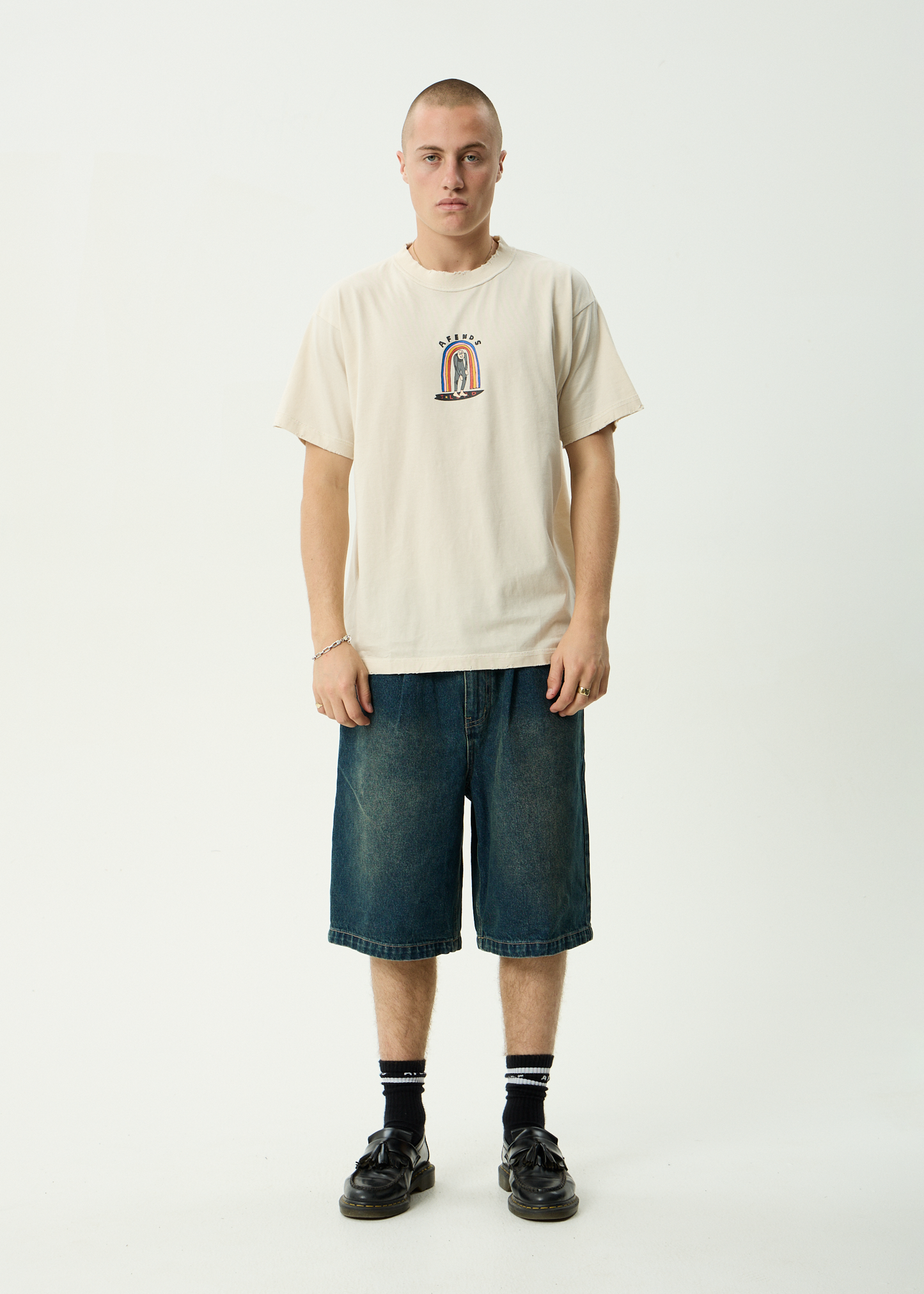 AFENDS Mens Jlord - Boxy Tee - Moonbeam