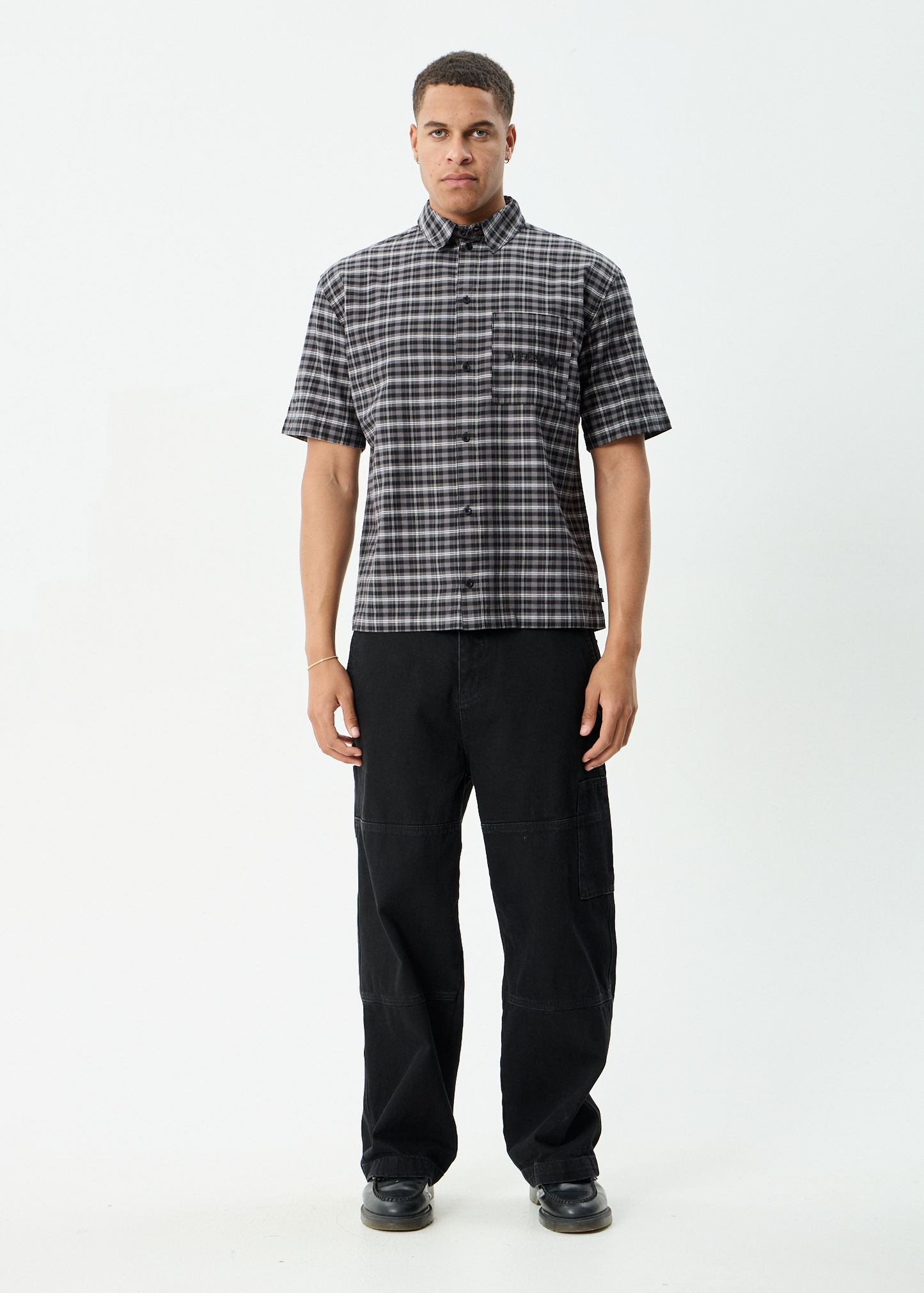 AFENDS Mens Darkness - Short Sleeve Shirt - Black Check
