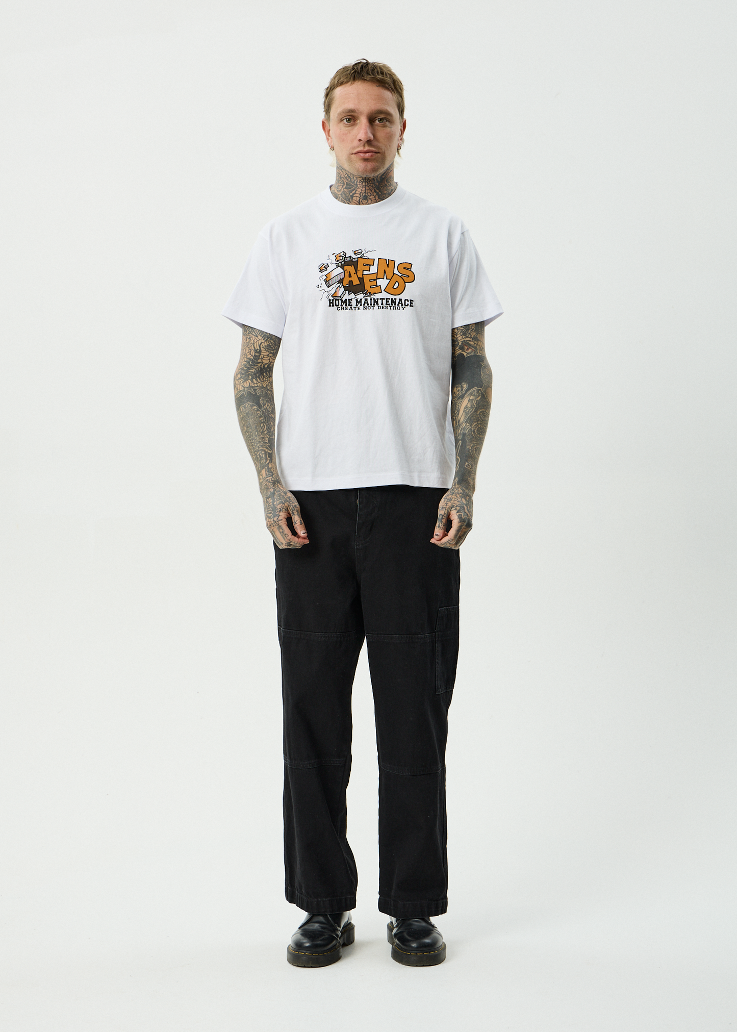 AFENDS Mens Maintenance - Boxy Tee - White
