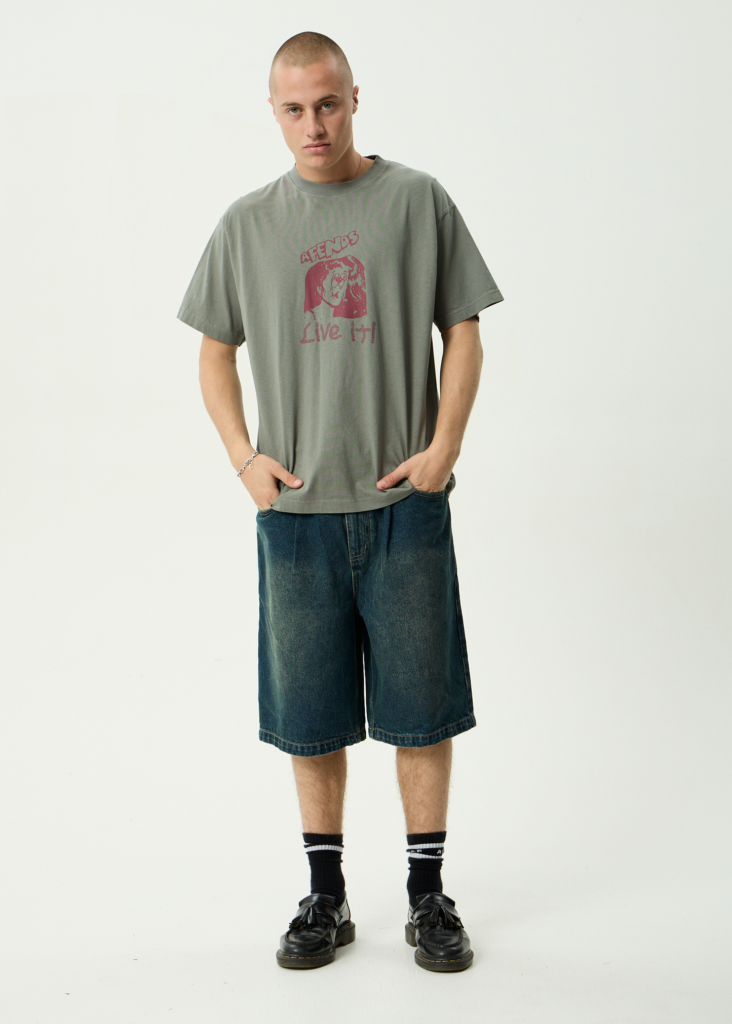 AFENDS Mens Live It - Boxy Tee - Washed Sycamore