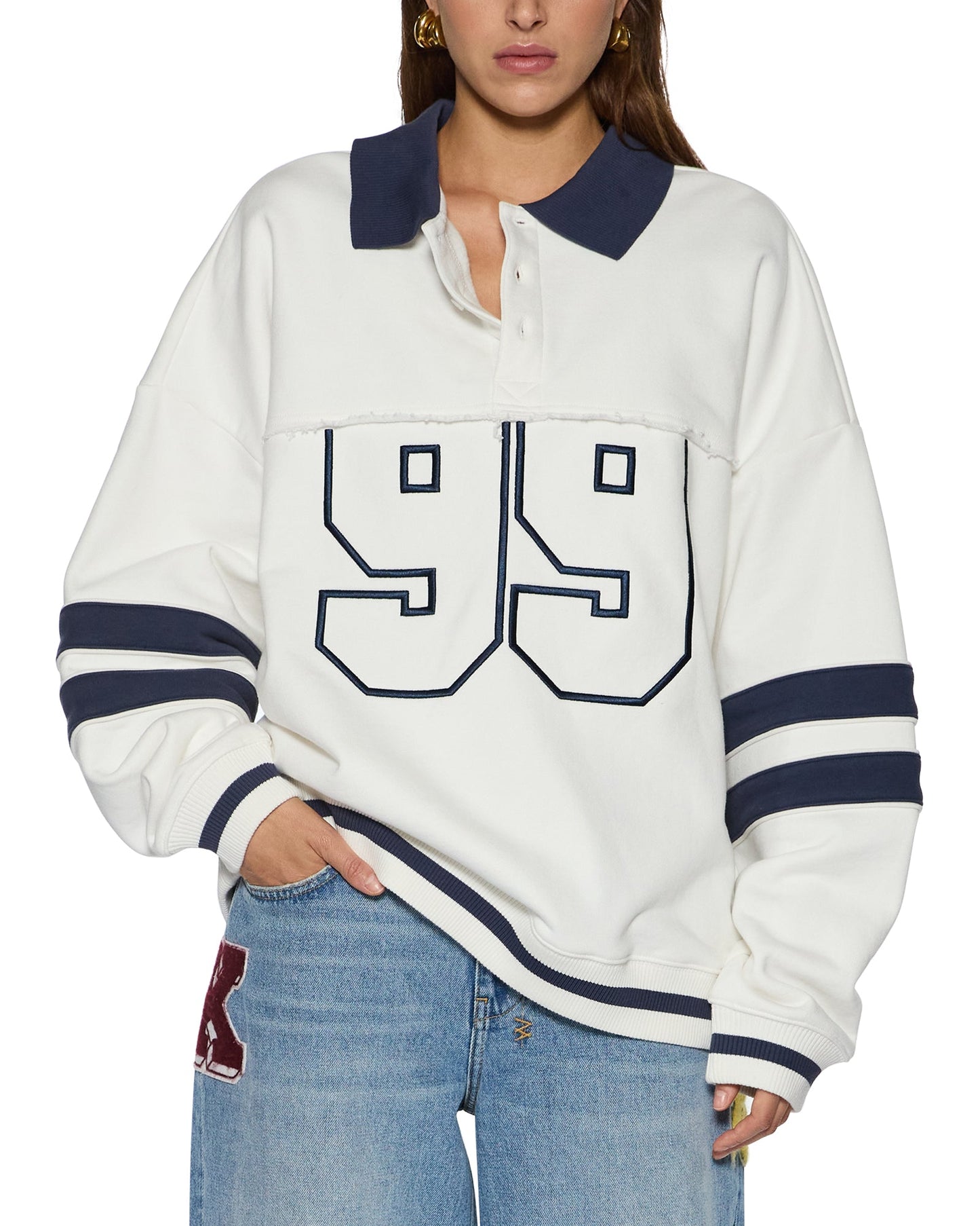 99 BOYFRIEND POLO SWEATSHIRT VINTAGE WHITE