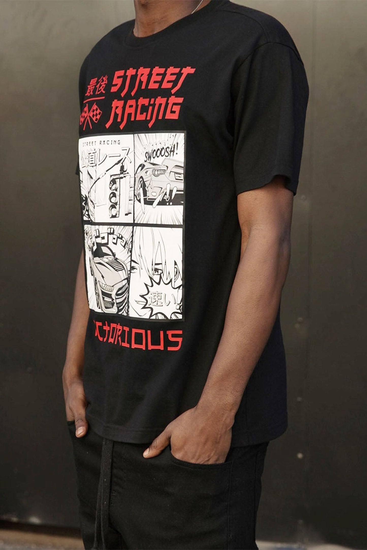 Men's Rubber Print Street Racing Graphic T-Shirt