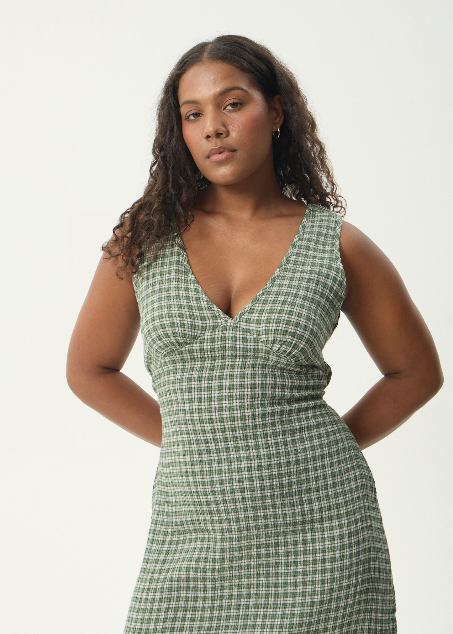 AFENDS Womens Tully - Seersucker Maxi Dress - Base Deep Green Check