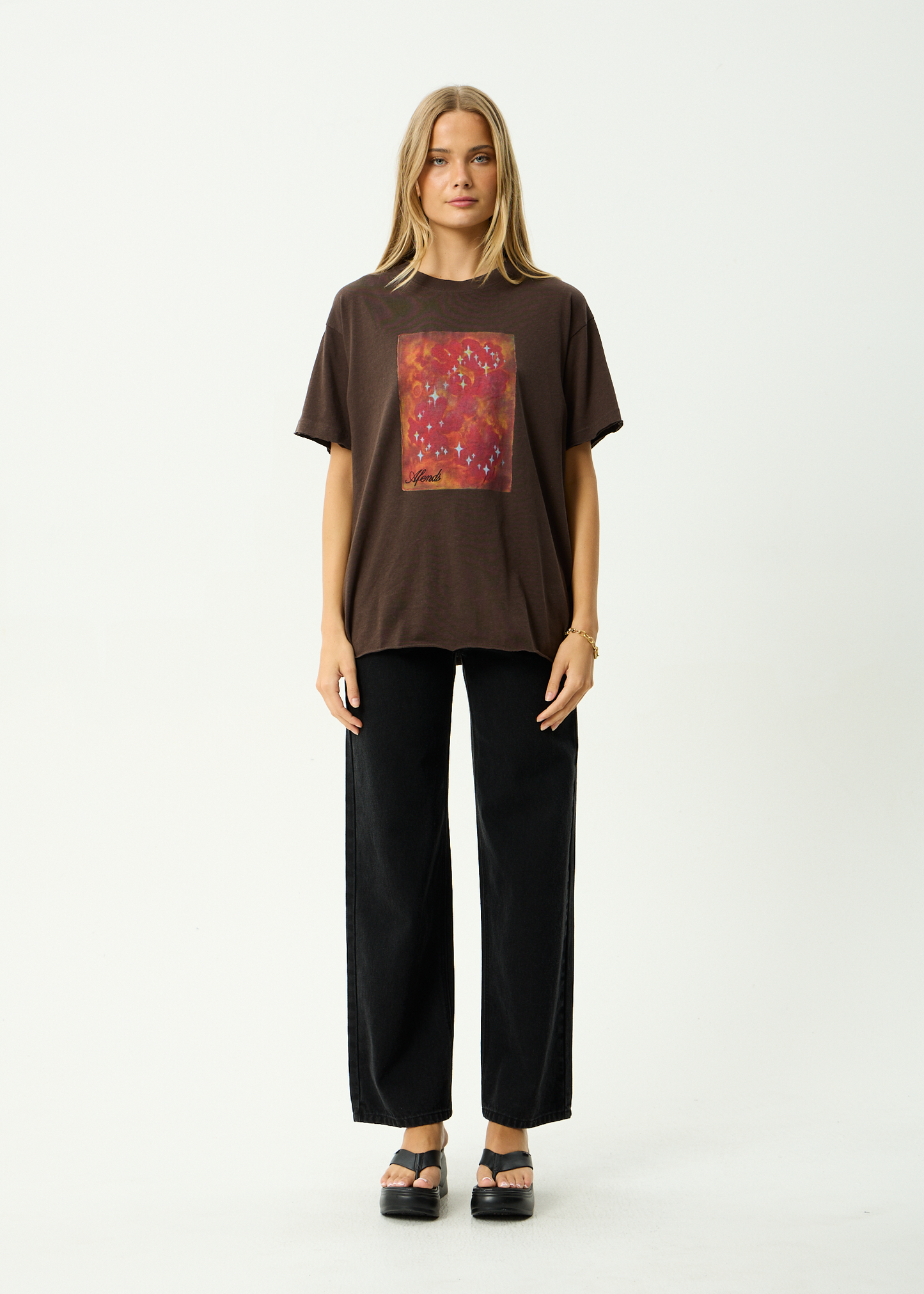 AFENDS Womens Dark Heaven - Oversized Tee - Coffee