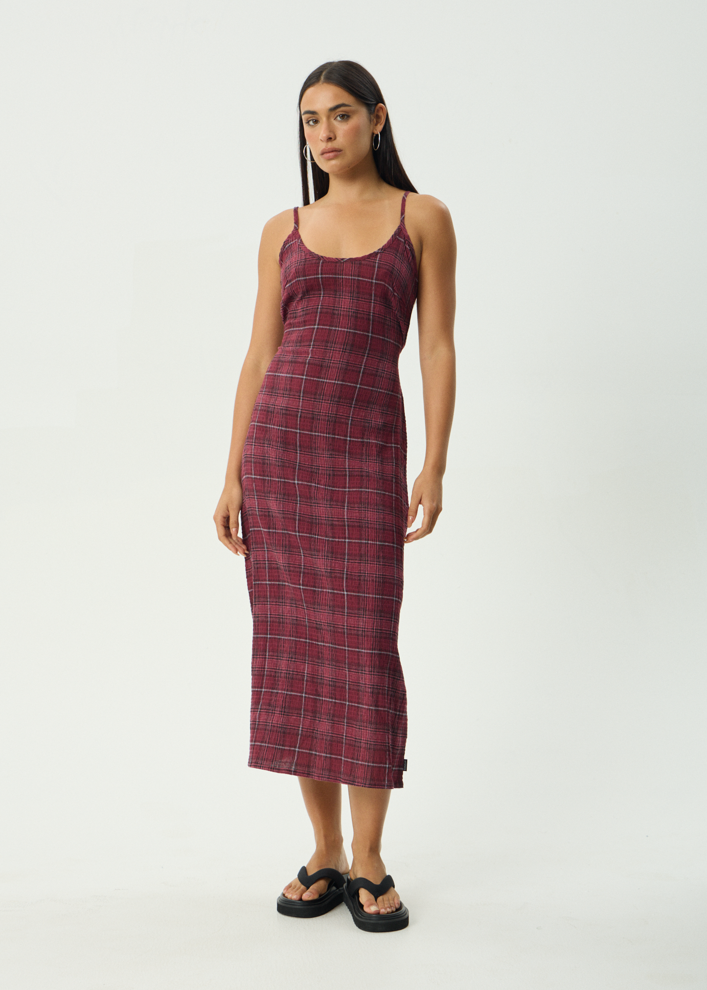 AFENDS Womens Rumi - Seersucker Midi Dress - Port Check