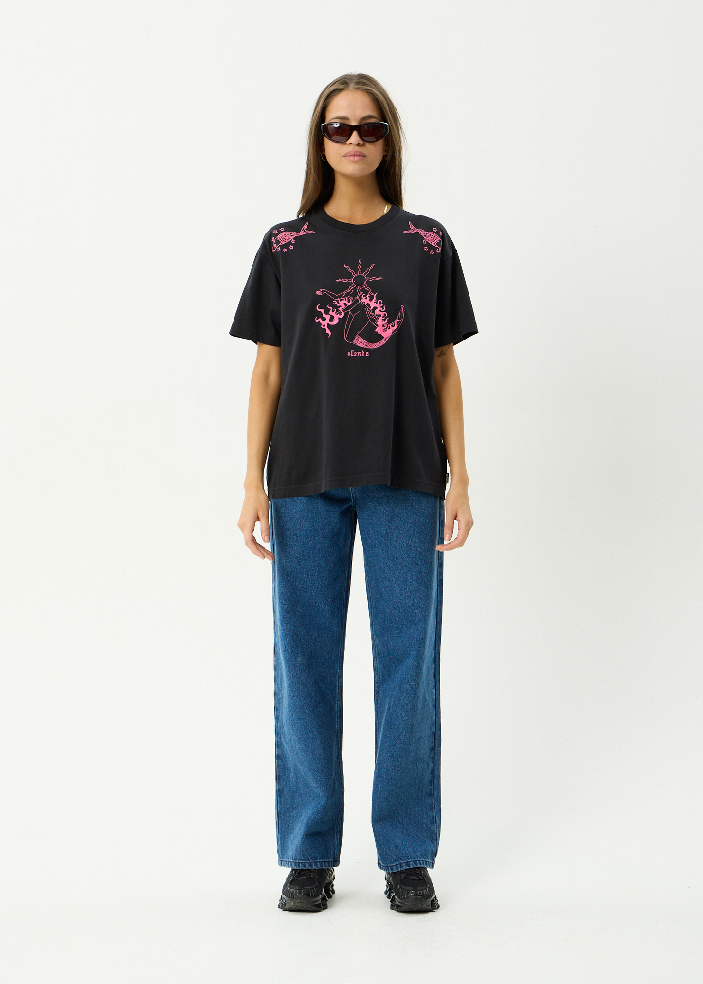 AFENDS Womens Sea Siren - Oversized Tee - Stone Black
