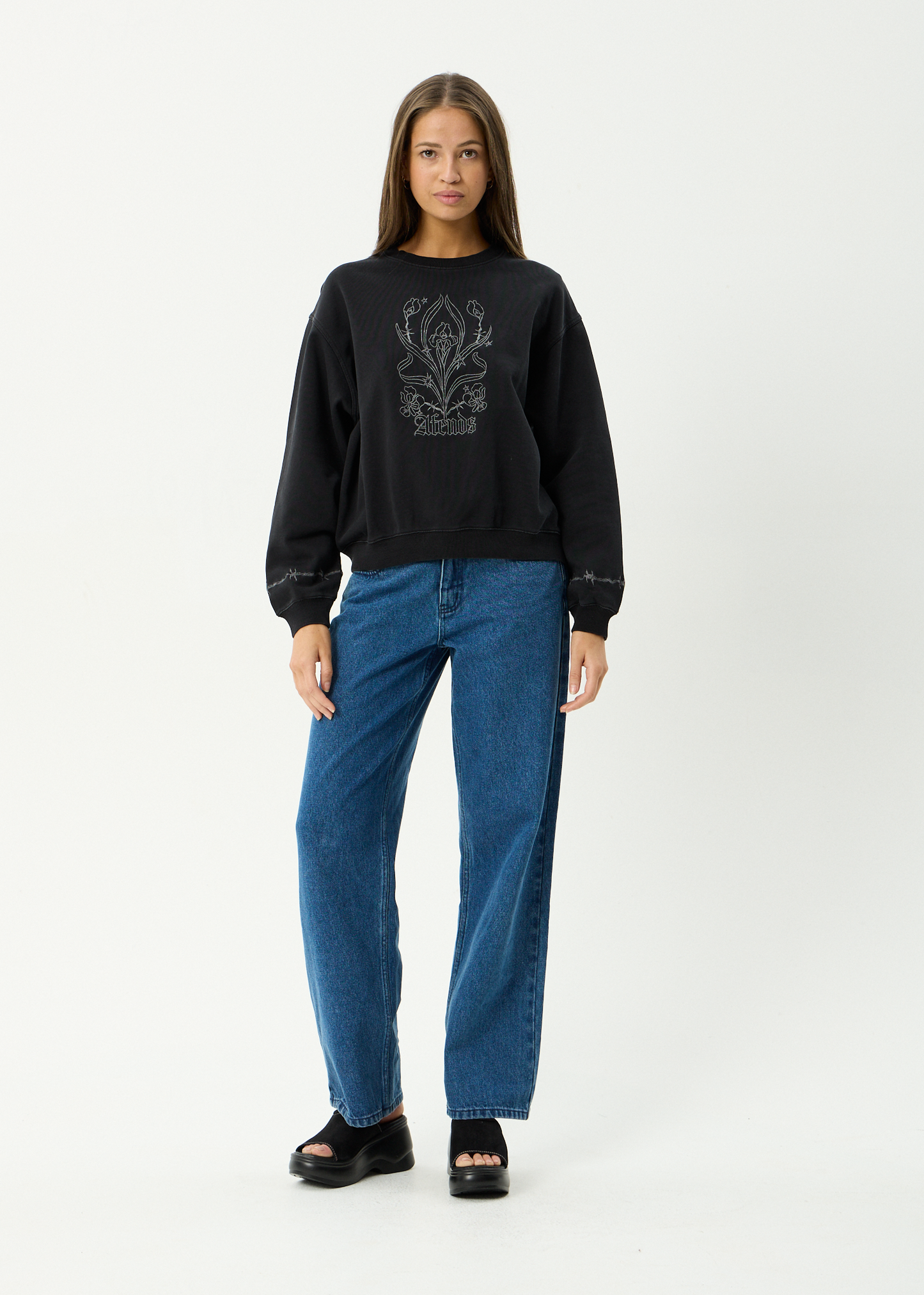 AFENDS Womens Good Nature - Crew Neck Jumper - Stone Black