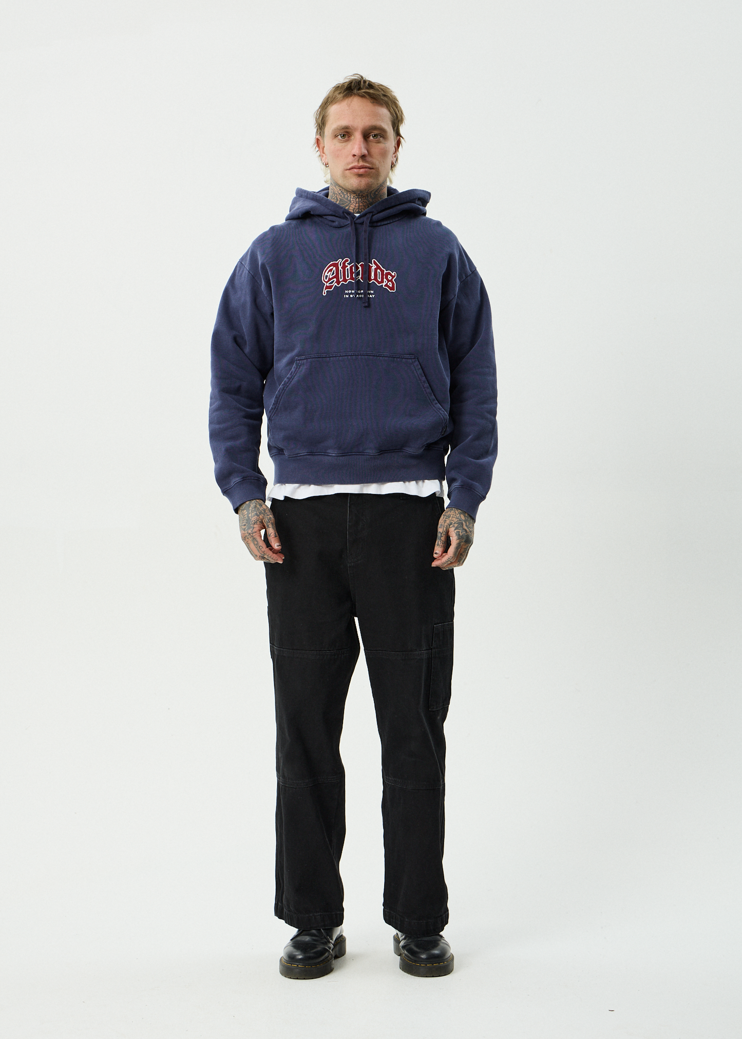 AFENDS Mens Home - Pull On Hood - Washed Deep Sea