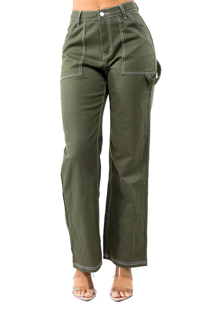 Women's High Rise Carpenter Wide Leg Denim Pants