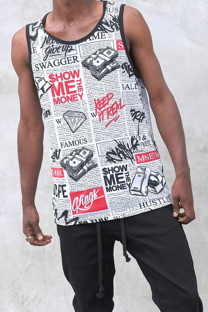 Men's Newspaper Print Graphic Tank Top