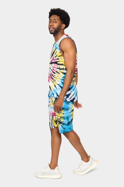 Swirl Tie Dye Cotton Tank Top Shorts Set