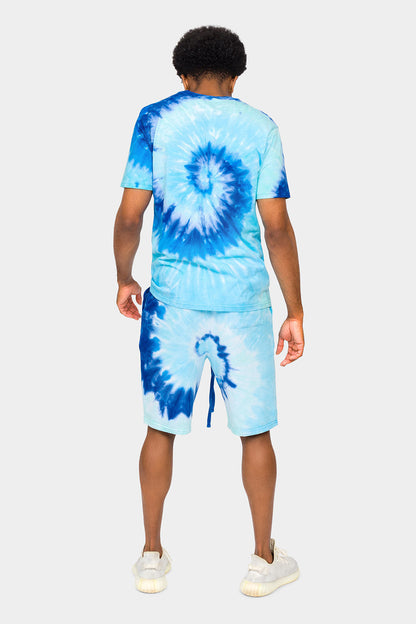 Pastel Contrast Swirl Tie Dye Cotton Shirt Shorts Set
