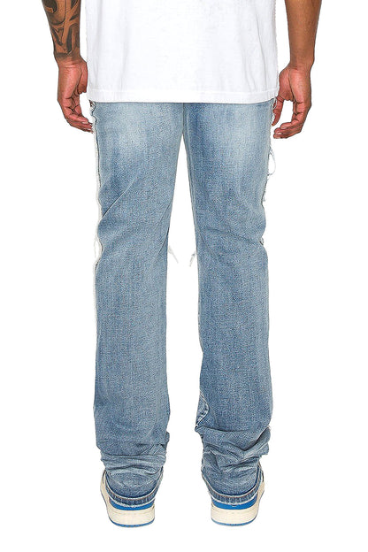 Men's Stacked Fit Raw Edge Distressed Denim Jeans