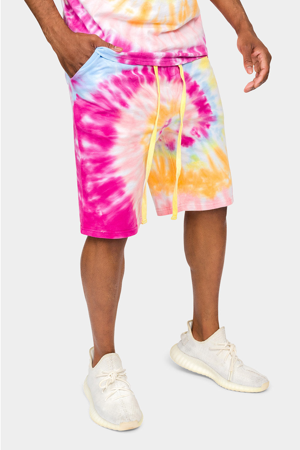 Pastel Contrast Swirl Tie Dye Cotton Shorts