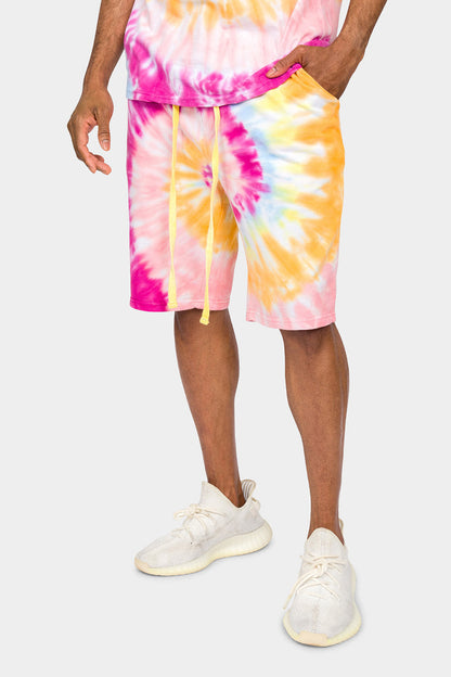 Pastel Contrast Swirl Tie Dye Cotton Shirt Shorts Set