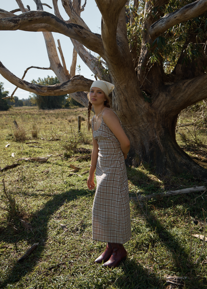 AFENDS Womens Rumi - Seersucker Midi Dress - Chai Check