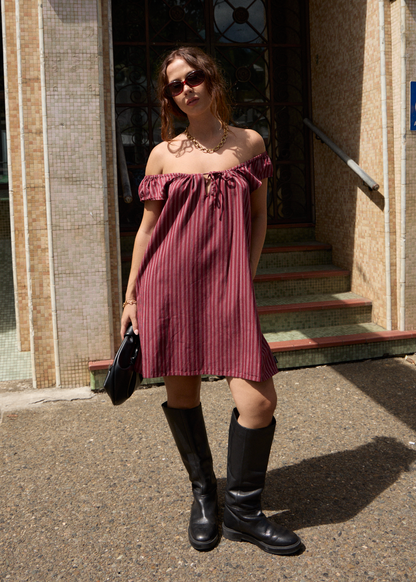 AFENDS Womens Ledger - Mini Dress - Burgundy Stripe