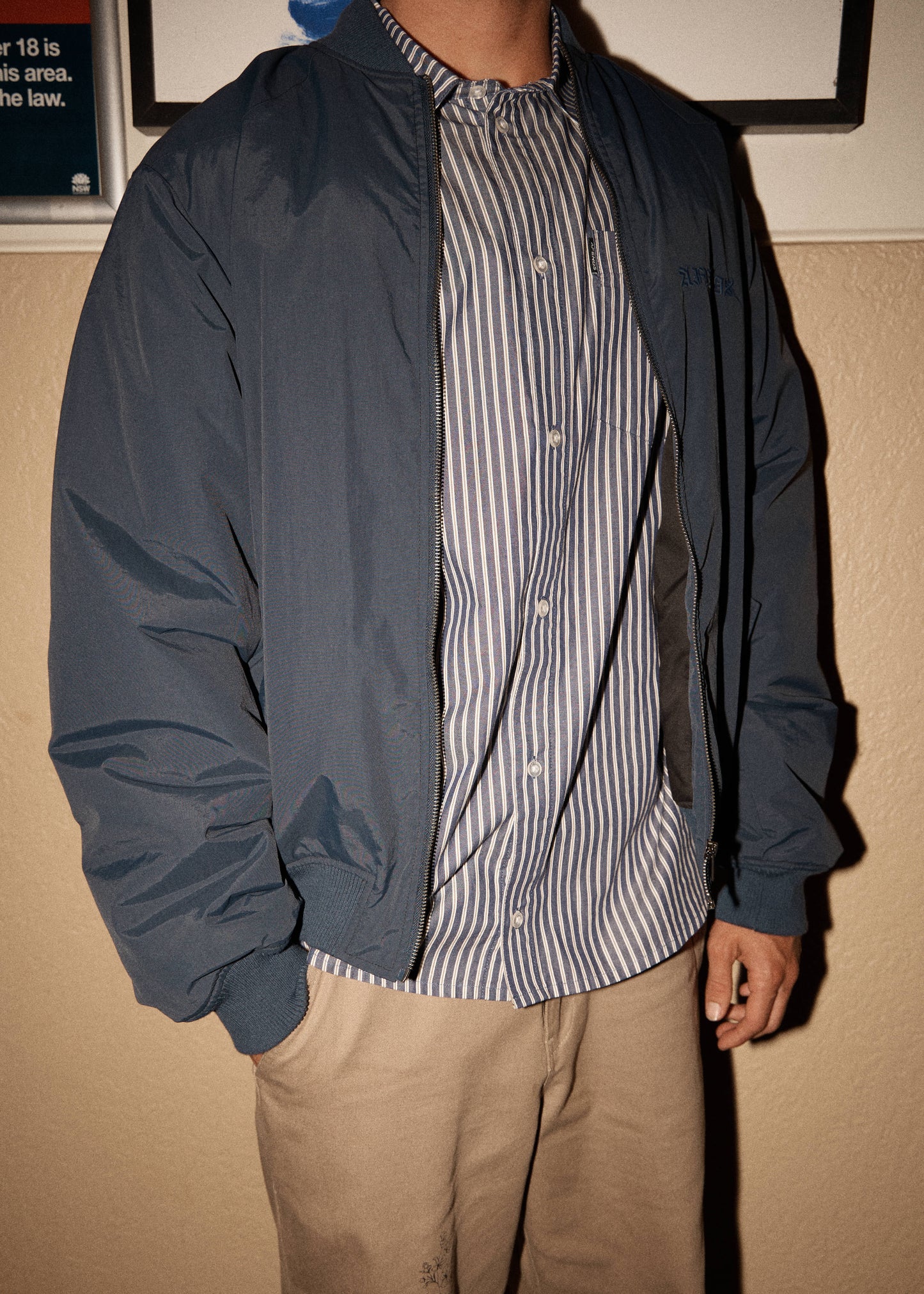 AFENDS Mens No More Bombs - Bomber Jacket - Deep Sea