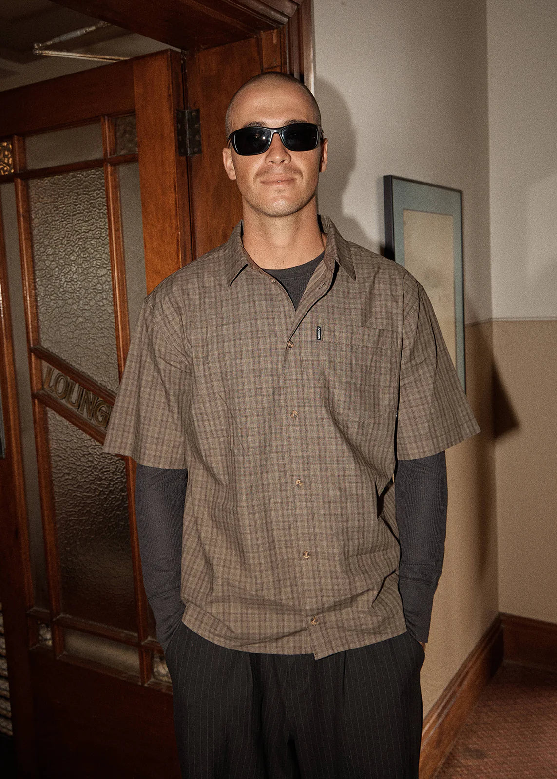 AFENDS Mens Shadow - Short Sleeve Shirt - Stone Check