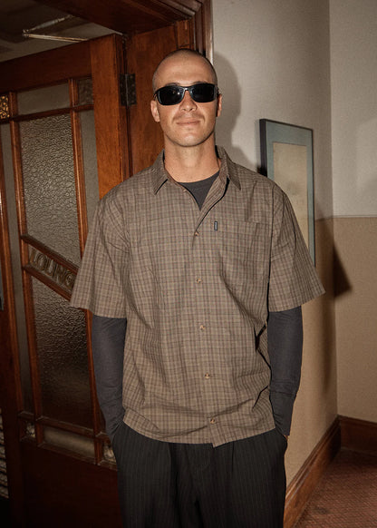 AFENDS Mens Shadow - Short Sleeve Shirt - Stone Check