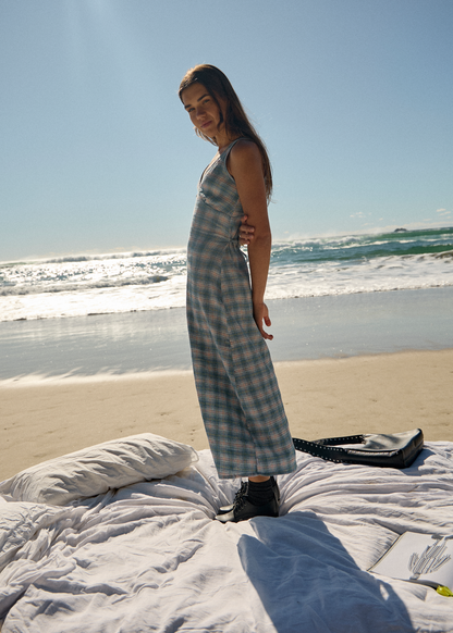 AFENDS Womens Tully - Seersucker Maxi Dress - Position Lake Check