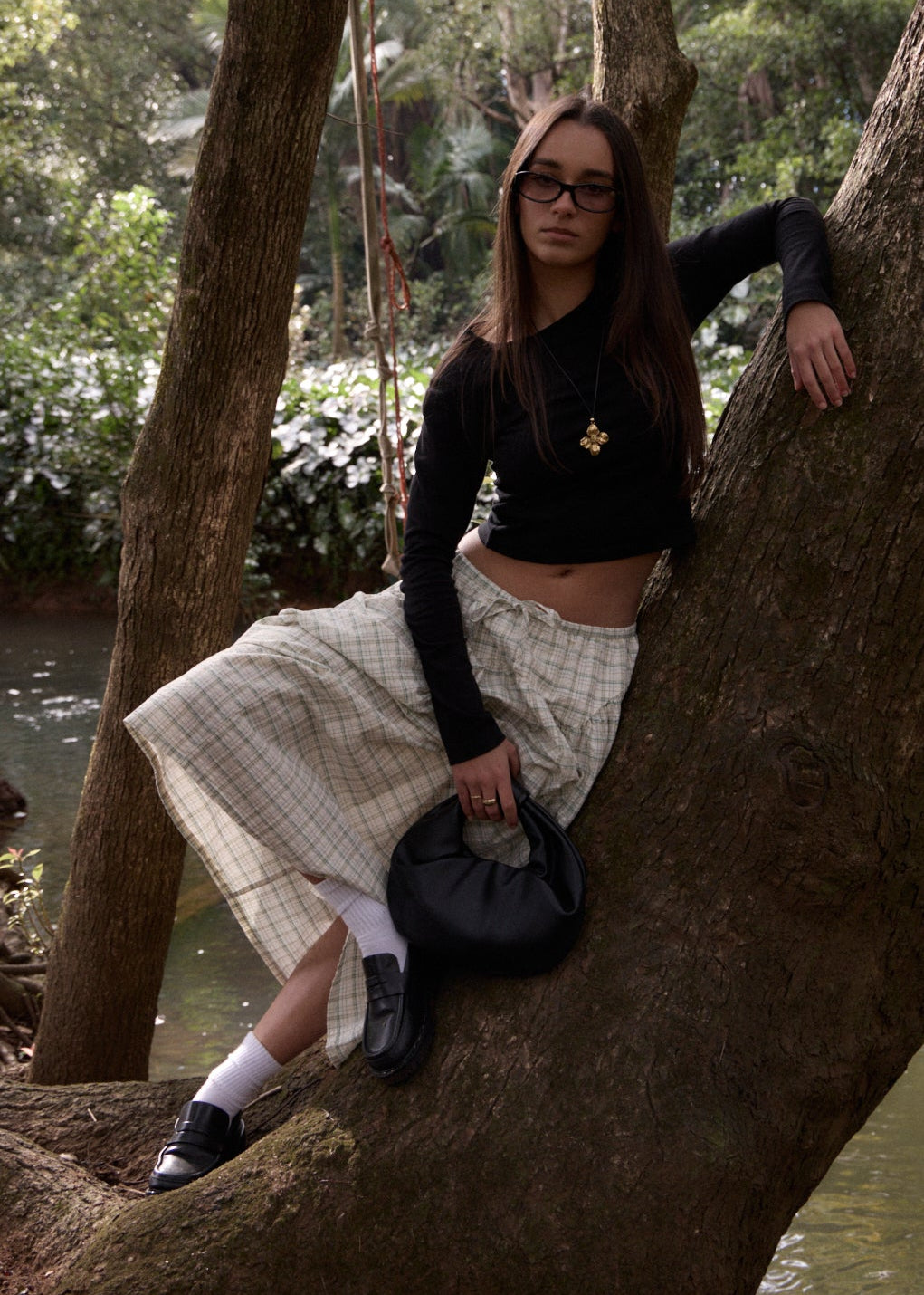 AFENDS Womens Legacy - Seersucker Check Midi Skirt - Boa Check