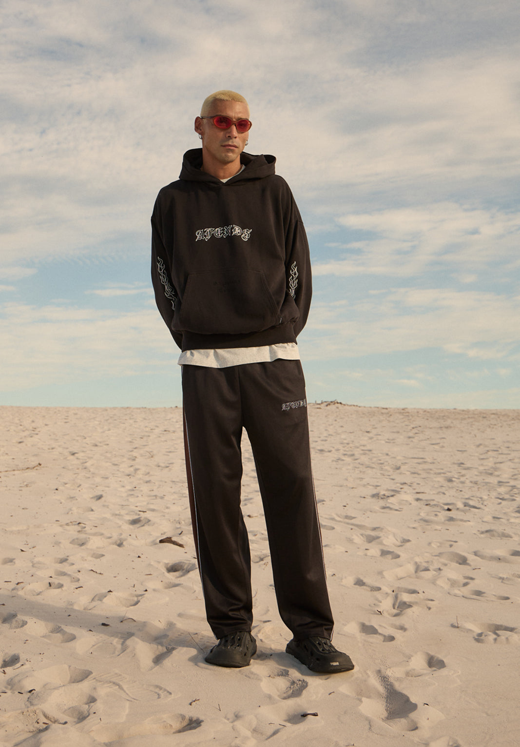 AFENDS Mens Machine -  Boxy Pull On Hood - Stone Black