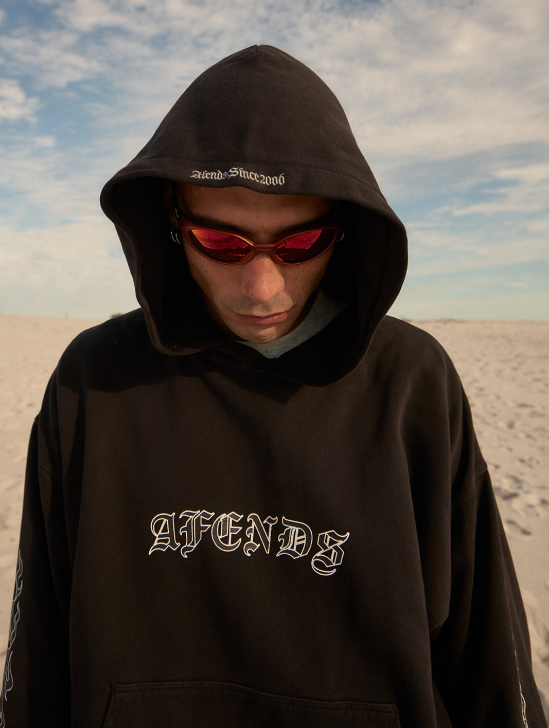 AFENDS Mens Machine -  Boxy Pull On Hood - Stone Black