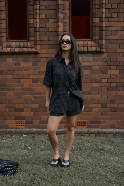 AFENDS Mens Dusk - Seersucker Check Shirt - Black Check