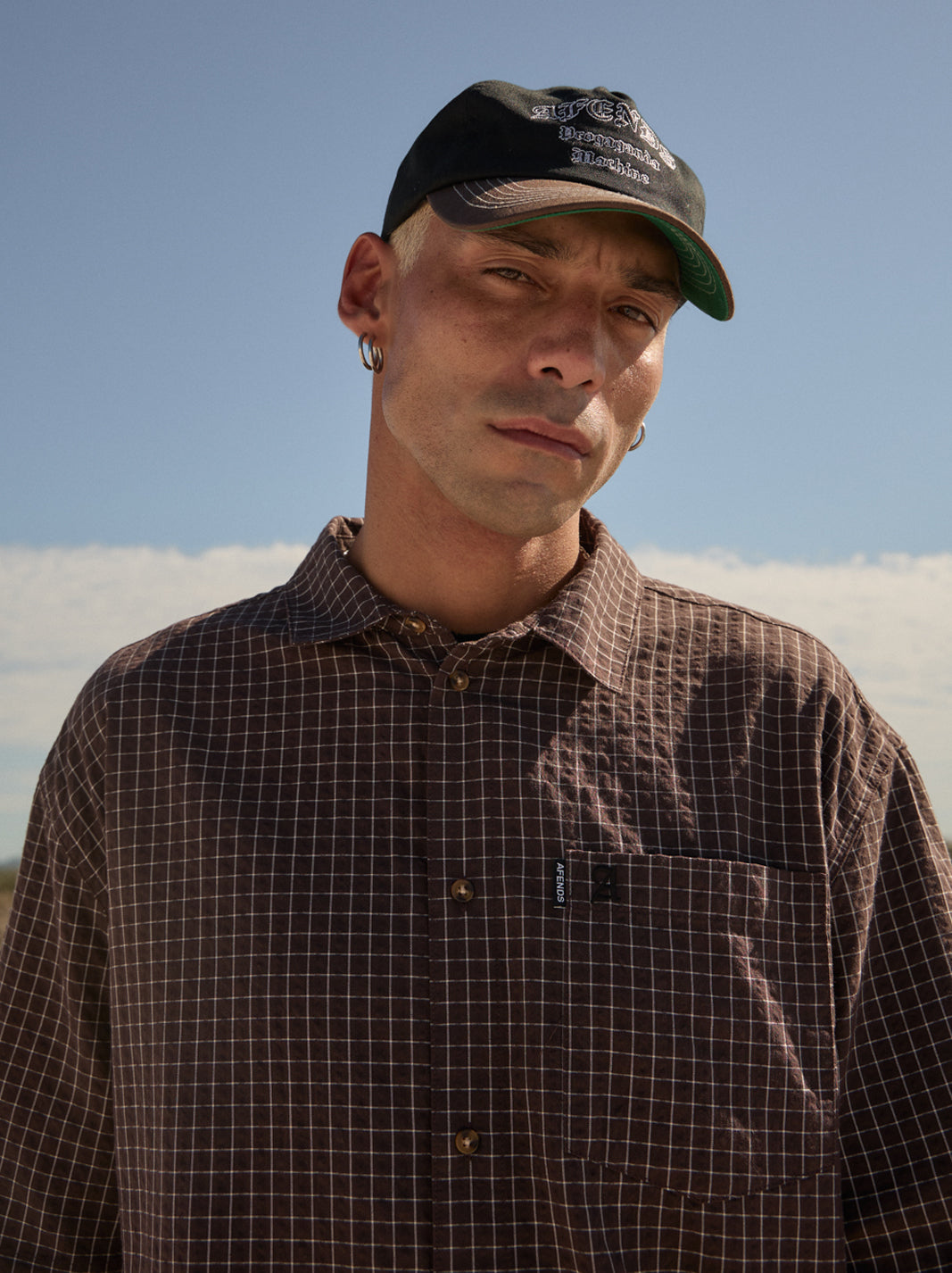 AFENDS Mens Reverb -  Seersucker Short Sleeve Shirt - Chocolate Check