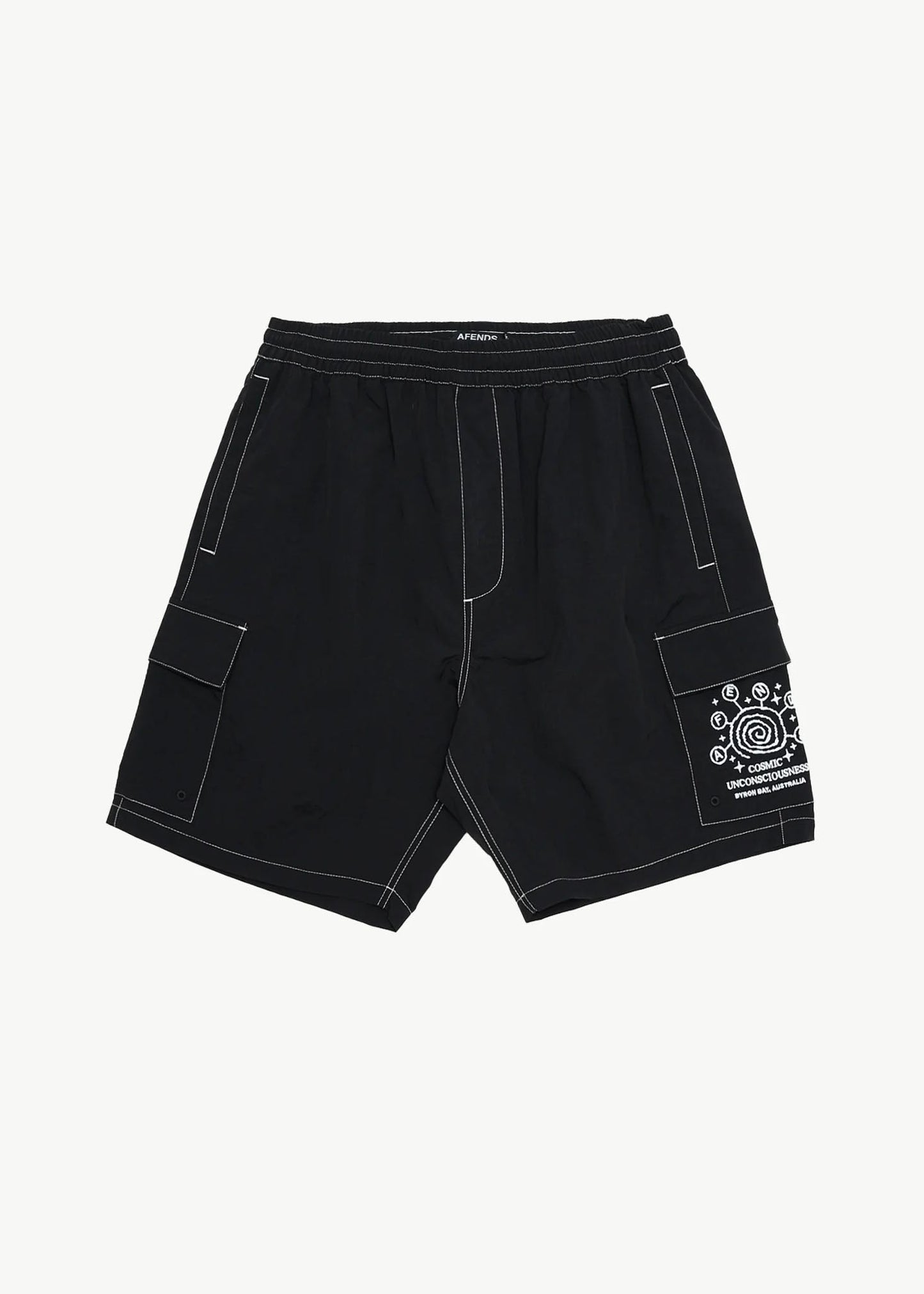 AFENDS Mens Cosmic - Cargo Baywatch Swim Short 18" - Black