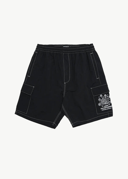 AFENDS Mens Cosmic - Cargo Baywatch Swim Short 18" - Black