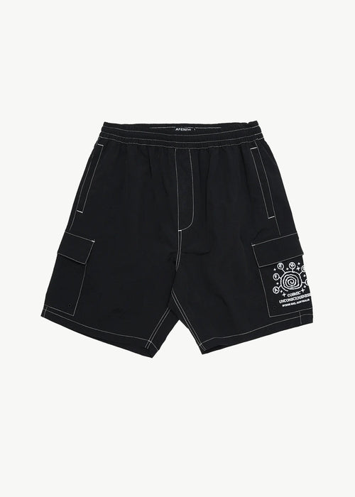AFENDS Mens Cosmic - Cargo Baywatch Swim Short 18" - Black
