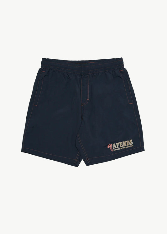 AFENDS Mens Nuts N Bolts - Baywatch Swim Short 18" - Deep Sea