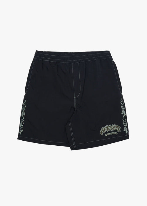 AFENDS Mens Flame On - Baywatch Swim Short 18" - Black