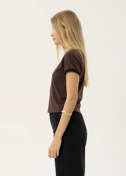 AFENDS Womens Carmen - Baby Ringer Tee - Coffee / Black
