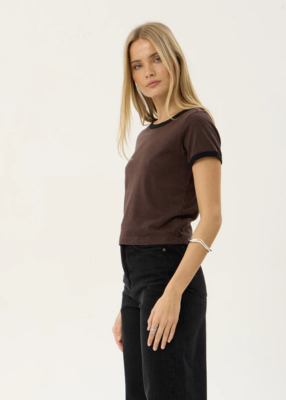 AFENDS Womens Carmen - Baby Ringer Tee - Coffee / Black