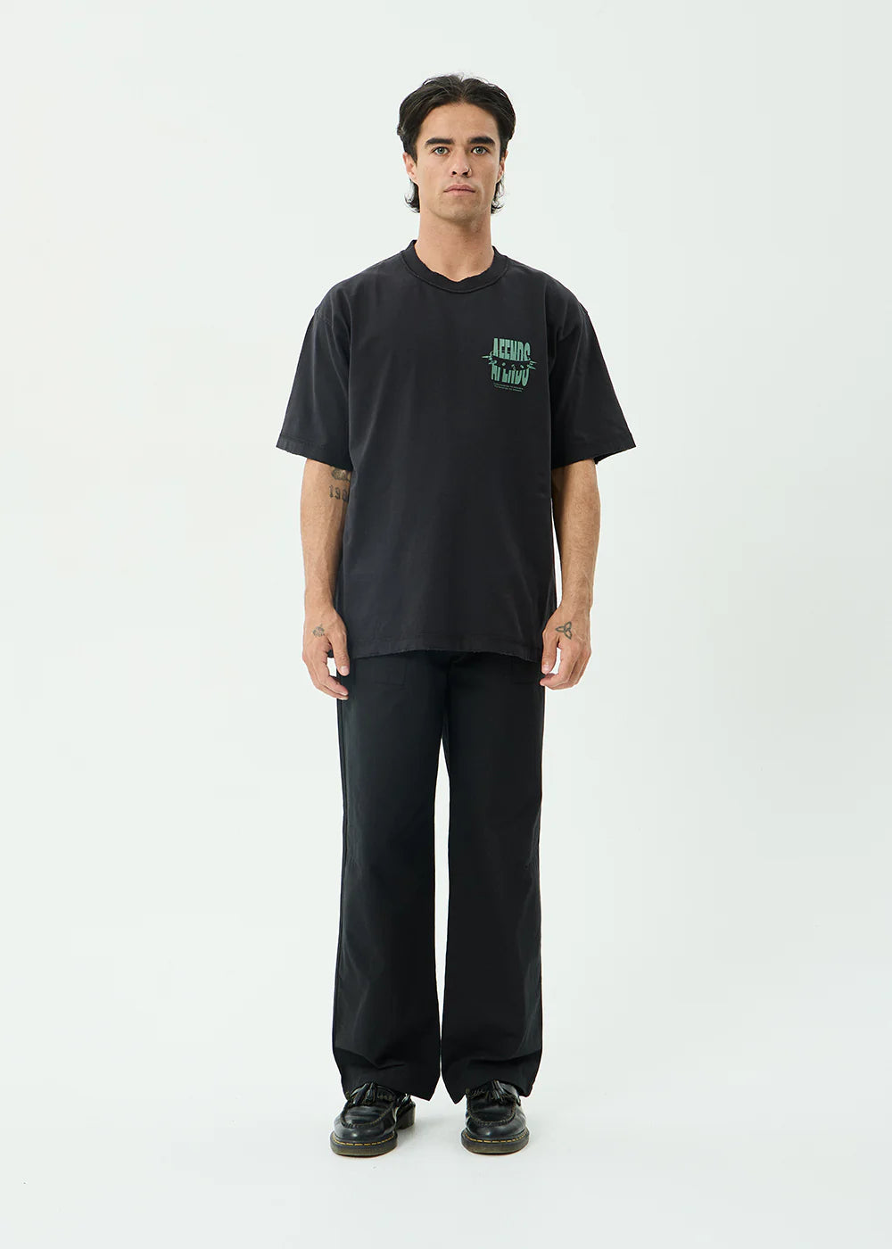AFENDS Mens Bad Dog - Heavyweight Boxy Tee - Stone Black