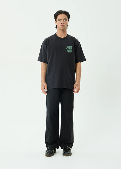 AFENDS Mens Bad Dog - Heavyweight Boxy Tee - Stone Black