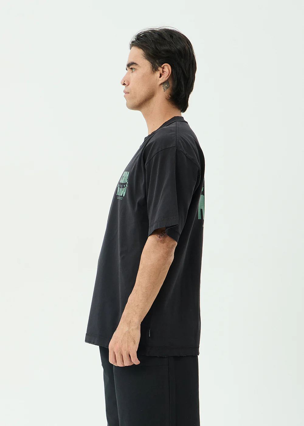 AFENDS Mens Bad Dog - Heavyweight Boxy Tee - Stone Black