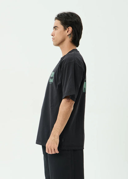 AFENDS Mens Bad Dog - Heavyweight Boxy Tee - Stone Black